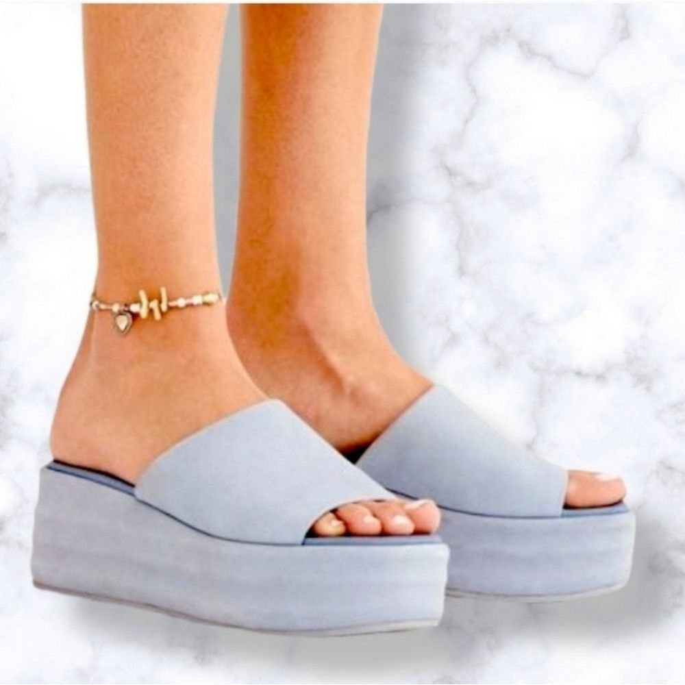 #287 New Womens Baby Blue Sky Flatforms Wedge Sandals Platforms Sandals Size 11